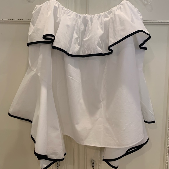Zara White Flare Sleeve Blouse with Black Trim - Picture 3 of 3